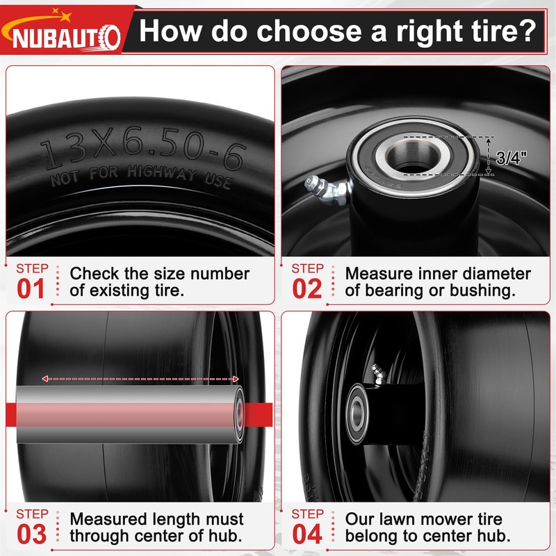 13x6.50-6 Lawn Mower Tires Flat Free,13x6.5-6 Tire and Wheel for