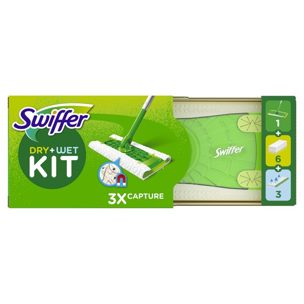 Swiffer Dust Cleaning Cloths, 1 Broom and 6 Dry Refills and 3 Mop Cloths, Catches and Traps Dust and Dirt, Reaches the Hardest Places, Great for All Types of Floors