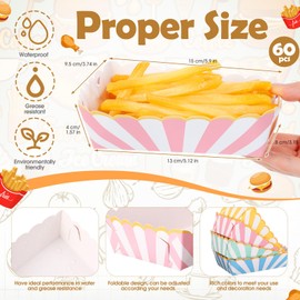 Dunzoom 60 Sets Pastel Paper Food Trays with Grease Resistant Wax Deli Paper Sheet Disposable Food Boats 4 Colors with Scalloped Gold Foil Pastel Party Supplies for Hot Dog Fries Taco Popcorn
