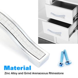 TsunNee Shiny Crystal Cabinet Handles Rhinestone Drawer Handles Modern Cabinet Bows, Furniture Door Handles, 128mm Hole Spacing, 6 Pieces