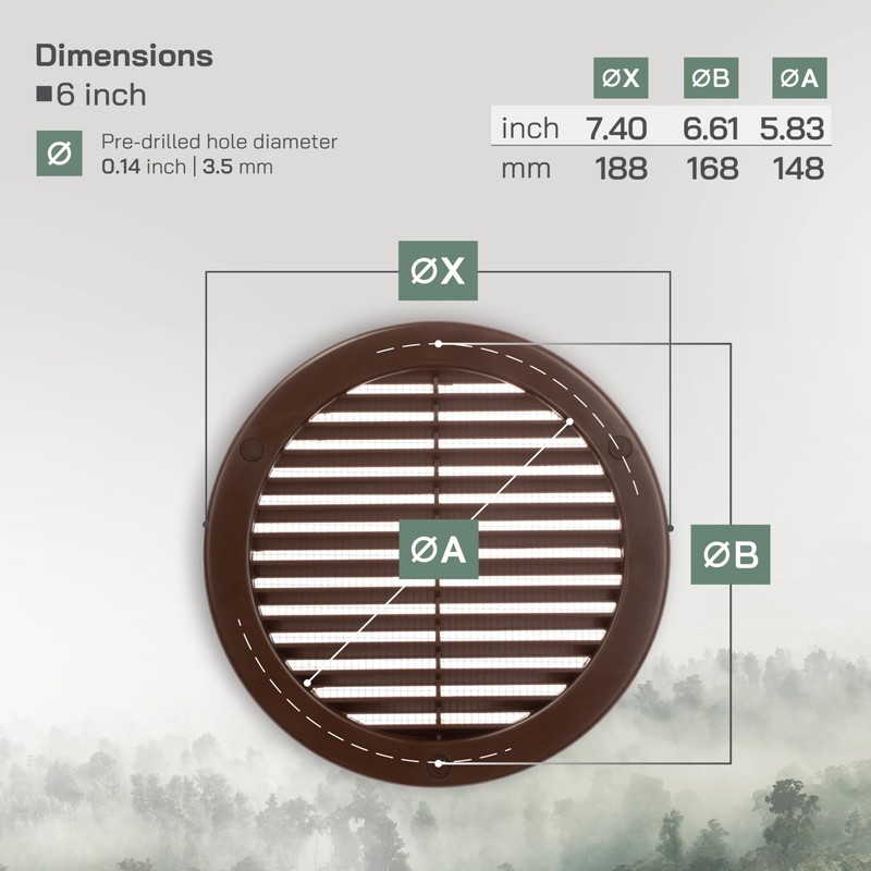 Vent Systems 6" Inch (Opening Dimensions) Brown Soffit Vent Cover