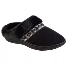 isotoner Women's Microsuede Sage Hoodback | Memory Foam Slippers, Black Microsuede, Small Wide