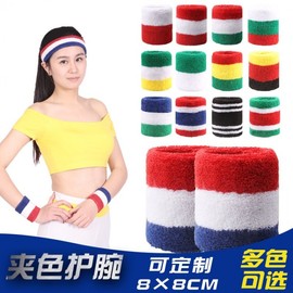 Men's Running Sports Wristband & Finger Guard with Clip-On Design - Cotton, Double Layer, Breathable, Striped Rainbow Free Size/Yellow + Red & Black (8*8cm) 15ea