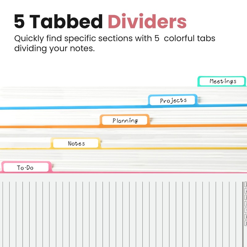 Taja Spiral Notebooks for Work 5 Subject Notebook with Removable