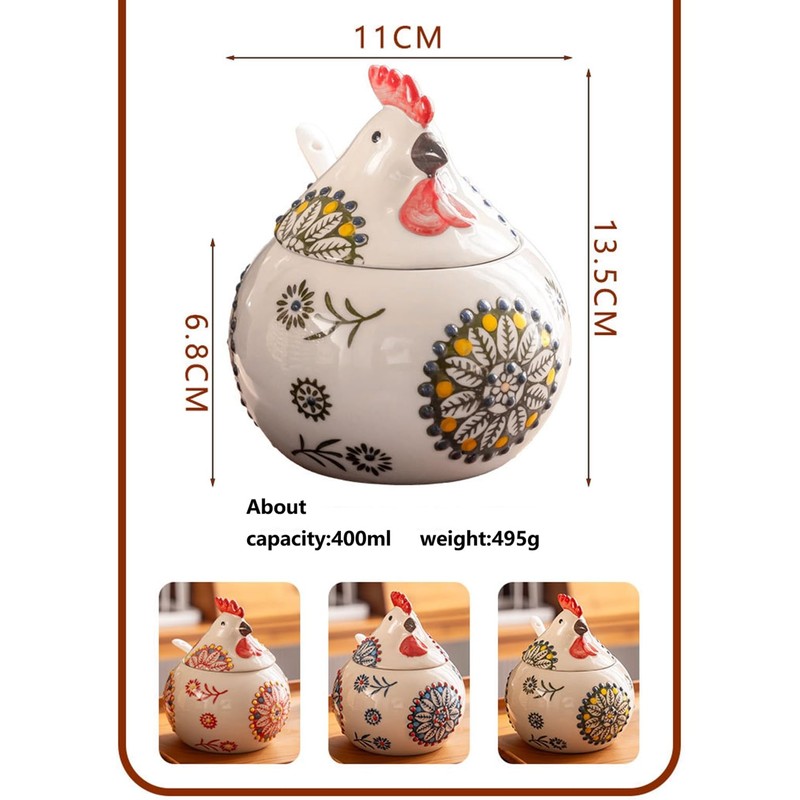 Yaroocvn Ceramic Chicken-Shaped Seasoning Jar, Kitchen Condiment Box with Spoon