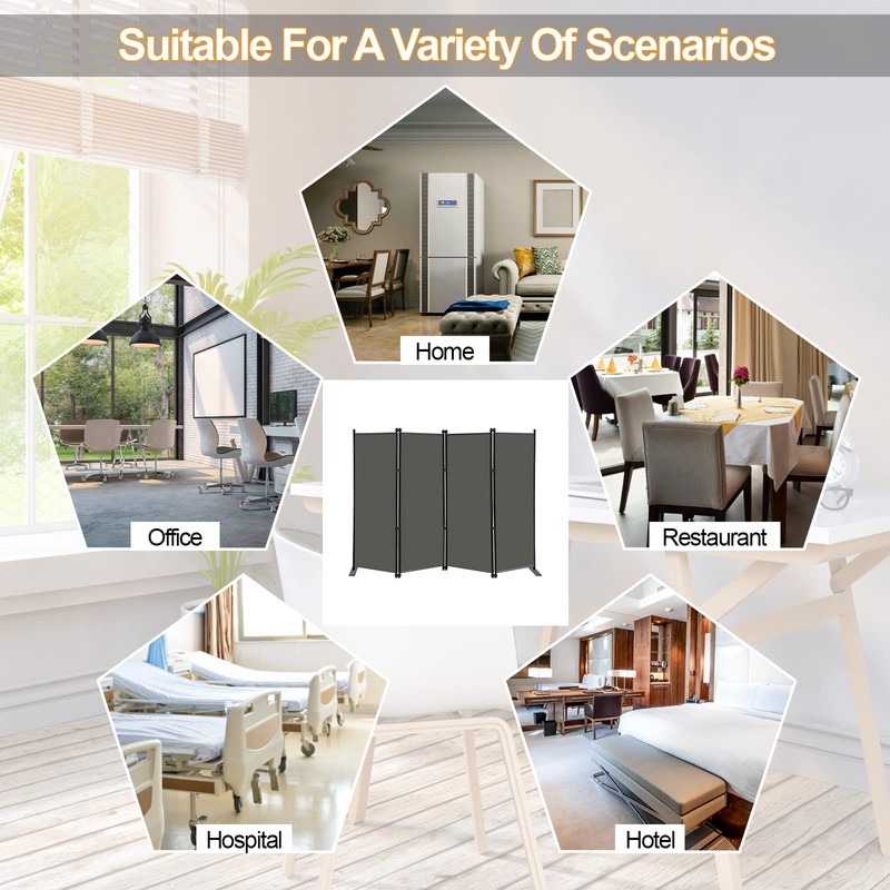 MAYOLIAH 4 Panel Room Divider Screen 6Ft Tall Foldable Privacy