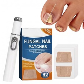 32 Parches de Extracto de Hierbas + 1 Pluma de Luz Azul, Tratamiento Integral para Onicomicosis, Reparación de Uñas Quebradizas y Descoloridas, Desent
