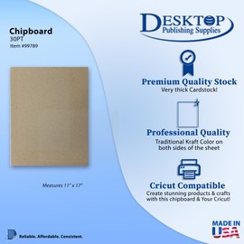 30pt 11" x 17" Chipboard - Brown Kraft Cardboard - 25 Pieces