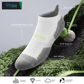 BRISIRA Coolmax Bamboo Viscose Compression Running Socks 3 Pairs Ankle Low Cut Athletic Anti Blister Cushioned Seamless