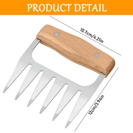 2-Piece BBQ Bear Claws, Stainless Steel BBQ Meat Claws for Pulled Pork, Grill Accessories, BBQ Claws with Ergonomic Wooden Handle, Ideal for Pork, Beef, Chicken and More