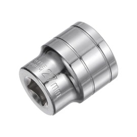 sourcing map 6-Point Shallow Socket, 1/2" Drive 27mm High Carbon Steel with Chrome Plated Metric Socket for DIY Hand-Making Repair Automotive