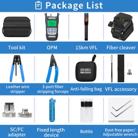 8 in 1 fiber optic terminal kit FTTH cold and hot welding black S-6C fiber optic cutter equipped with VFL15KM fiber optic tool kit with grey Y710A optical power meter -70~+10dbm with FC-LC adapter