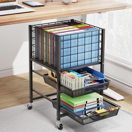 TOOLF 3-Tier Rolling File Cart, Metal Storage Drawer Cart with Two Sliding File Trays, File Organizer Cabinet with Wheels Under Desk, for Office Home Classroom, Black