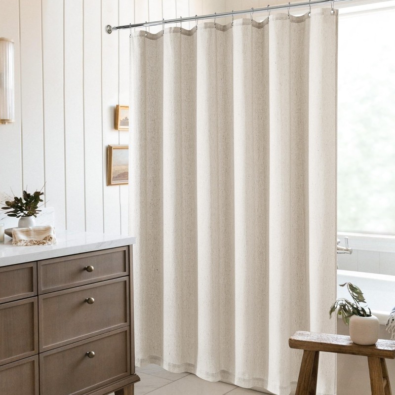 DUKIYO Extra Long Linen Shower Curtain 84 Inch Long Neutral