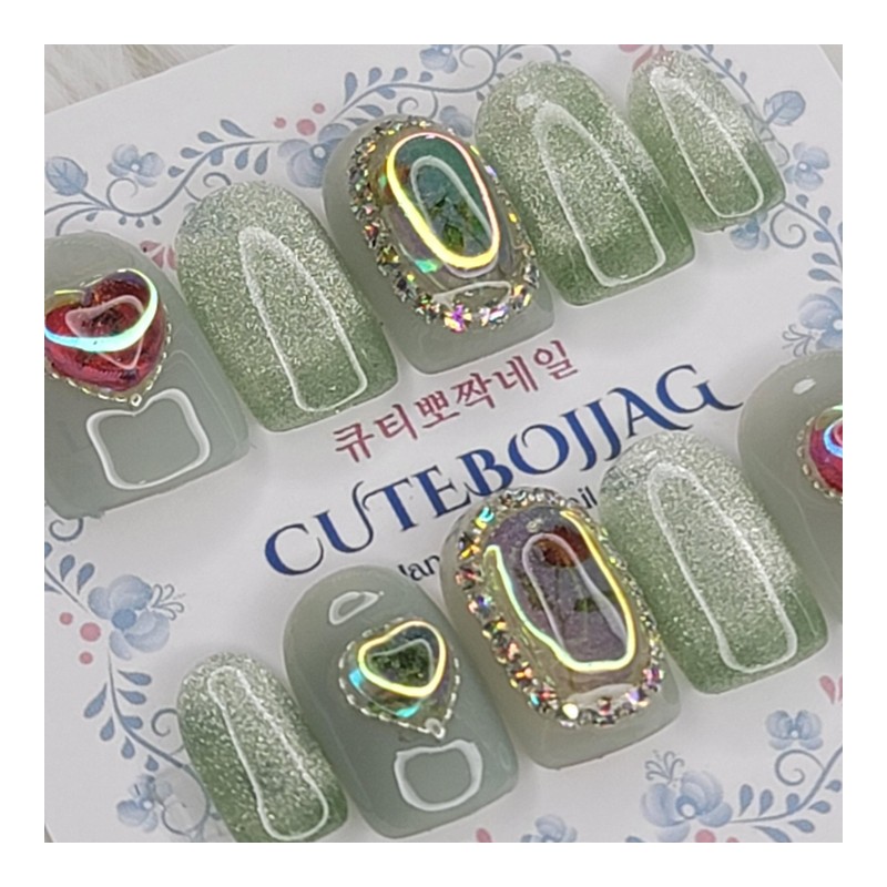 Rose Embed Handmade Nail Tips - Square L / 로즈