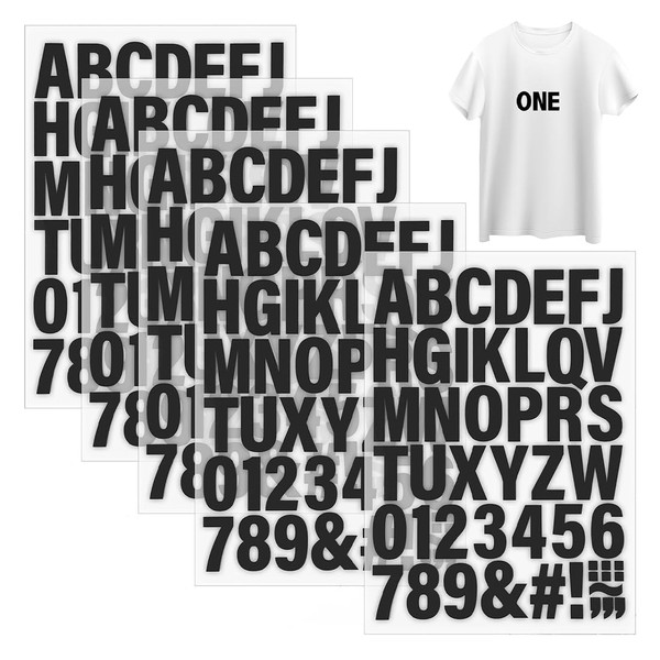 WUSJCOF 5 Sheets Letters and Numbers for Clothes, Vinyl Letters,
