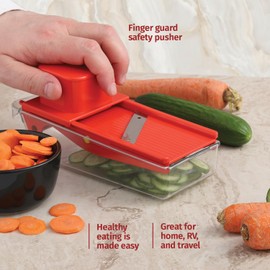 Small Mandoline Slicer – Portable Vegetable Slicer for Kitchen, Travel, On The Go – Adjustable thickness mandoline Slicer Food Cutter with Container All-in-1 Compact Vegetable Chopper– with Bowl