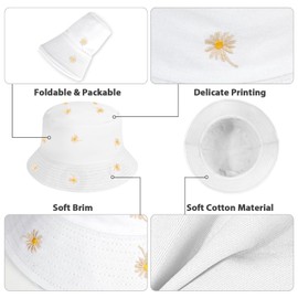 AYPOW Baumwolle Reversibel Damen Fischerhut Gänseblümchen Sonnenhut, Leichter Beideseitig Tragen Anglerhut Teenager Mädchen Fischerhüte, Faltbar Strandhut Mode Eimerhut für Camping Reisen Wandern