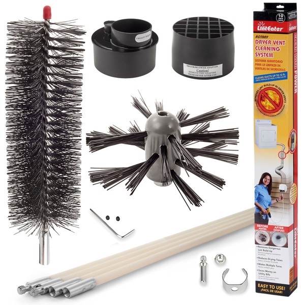 Dryer Vent Duct Cleaning Kit - Gardus RLE202 LintEater Rotary Dryer Vent Cleaner Kit, Removes Lint, Dryer Vent Cleaning System Extends Up to 12’ with 4 Flexible 3' Rods, Air Duct Cleaning Tools