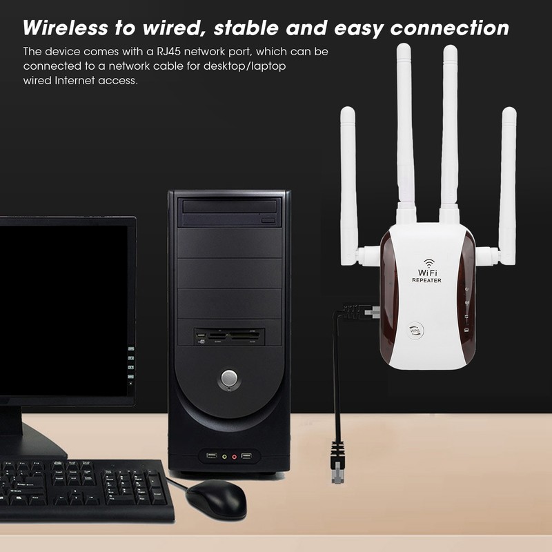 WiFi Range Extender 300Mbps 4 Antennas Wireless Signal Repeater Amplifier