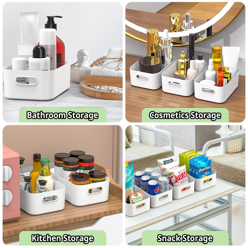 W&H 10 PCS White Plastic Storage Boxes with Handle, Small