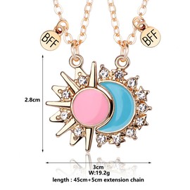 Saalort Sun And Moon Matching Necklace for 2, Magnetic Pendant Best Friends Friendship BFF Gifts for Women, Zinc, Cubic Zirconia