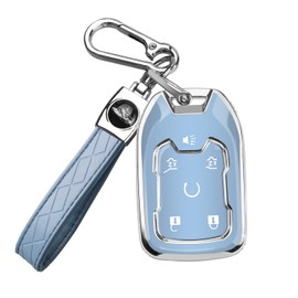 MILD EAST for Chevy Key Fob Cover with Keychain, Soft Full Protection Key Shell Key Case for Chevy Silverado Suburban Tahoe GMC Acadia Terrain Yukon Sierra 1500 2500 3500 HD, 6 Buttons (Blue)