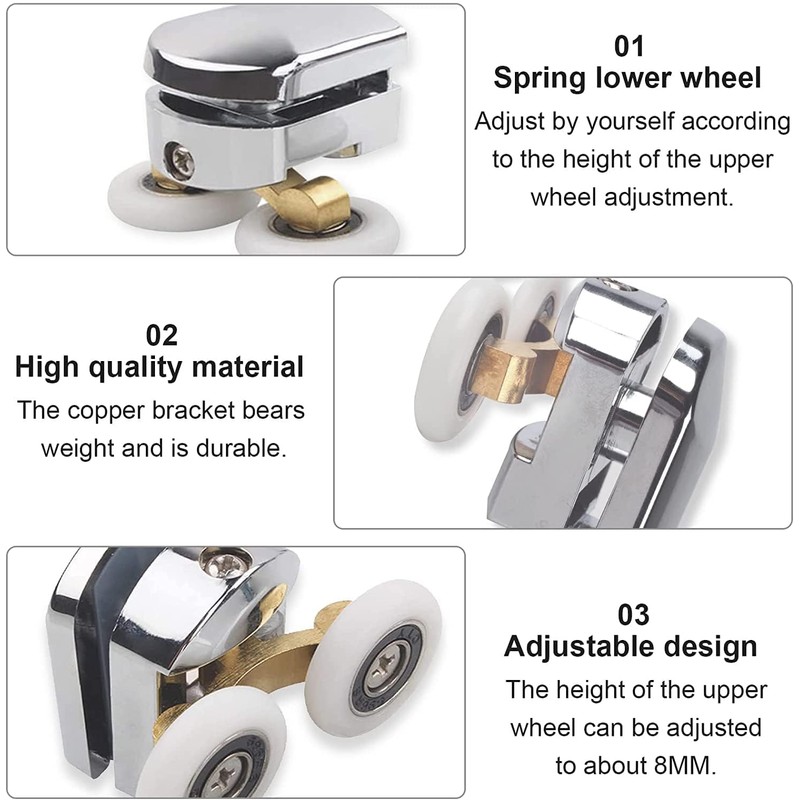 PMELCXD Curved Shower Door Rollers 4pcs 23mm Replacement Shower Door