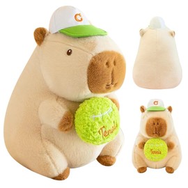 SGZIOO Capybara Cuddly Toy, 25 cm Super Soft Capybara Plush Toy with Tennis, Realistic Capybara Stuffed Toy Suitable for Children as a Birthday Gift and Home Decoration