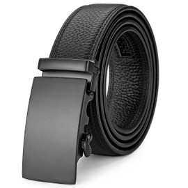 EVIRON Men's Leather Belt made of Top Layer Cowhide,Ratchet Belt with Sliding Buckle,Trim to Fit (Black style 1, 40"-46" Waist Adjustable)