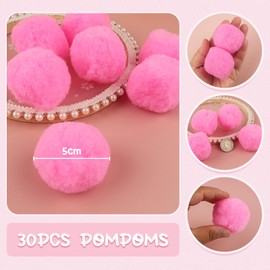 TOAOB Pack of 30 Pompoms for Crafts, Large, 5 cm, Pink Pompom, Fluffy Plush Set, Balls, Art Bobble for Decorating, Decorating, Sewing, DIY, Fun, Creative Crafts