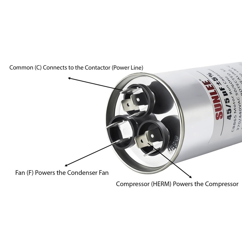 SUNLEE AC Capacitor 45/5 uF 370V / 440V CBB65 Dual