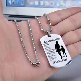 YOTHIWAD Necklace for My Son, Dog Tag Chain “An Meinen Sohn”, Necklace with Engraving, Inspirational Text Gift for Son from Mum and Dad, Stainless Steel