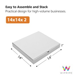 WIPRIME 14x14x2 White Pizza Boxes - 50 Pack | Heavy-Duty B-Flute Corrugated White Cardboard Pizza Boxes | Easy to Assemble, Customizable Ideal for Takeout Pizza Delivery