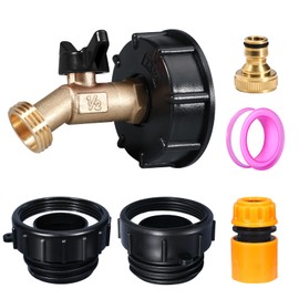 275-330 Gallon IBC Tote Adapter - 3 Sizes IBC Tote Adapter, 2.44" Fine, 2" Fine & 2" Coarse Threads,Brass Hose Faucet, 1/2" Male NPT to 3/4" Male GHT, Ideal for Garden Hose Connection