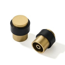 2 Pack 1.5 in Floor Door Stopper,Satin Brass Door Stop,Wall Protector Commercial Door Bumper Wedge Decorative Cylindrical Floor Mount Door Stops for Bottom of Door(2,Satin Brass)