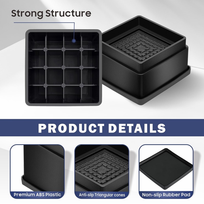 MixDora Bed Risers 1 Inch Square Stackable Furniture Risers Anti-Slip