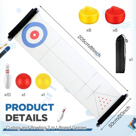 Seenelling 2 in 1 Curling and Bowling Board Games 81 Inch Portable Indoor Shuffleboard Table Game Set with Curling Stones, Bowling Pins, Bowling Balls for Fun Family Game