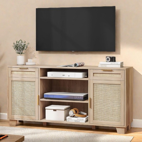 YITAHOME Rattan TV Stand for up to 65 Inch TVs,