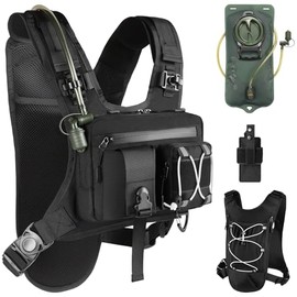 Chaleco de pecho con funda de 2 litros, chaleco de hidratación, ligera, ajustable, reflectante, para senderismo, correr, ciclismo, carrera, maratón, para mujeres y hombres