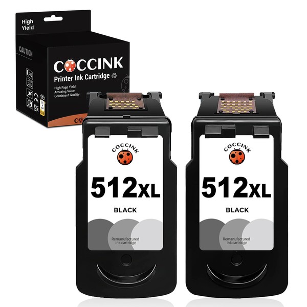COCCINK PG-512XL (2 Black) Remanufactured Printer Cartridges for Canon 512