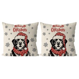 QIONG MENG Christmas Pillow Covers 18x18 Inch Set of 2 Saint Bernard Christmas Decorations Pillowcase Xmas Dog Throw Pillow Covers Home Sofa Living Room Decorative Cushion Case