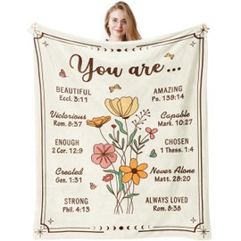 Christian Gifts for Women, Christian Blanket with Flowers, Bible Verse Blanket 130x150CM, Religious Gift for Mum, Nanny, Sister, Friend, Daughter, Religious Spiritual Gift for Birthday Inspirational