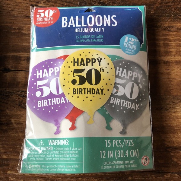 50th Birthday 15pc Balloons Helium Quality Happy Birthday NEW 12in