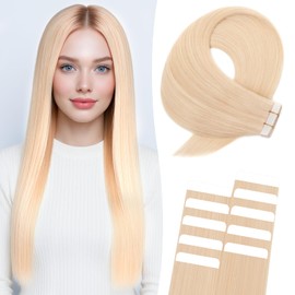 Tape Extensions Real Hair 10 Pieces 40 cm Platinum Blonde Remy Invisible Hair Tape-In Hair Extensions Natural 15 g 16 Inches #60 Straight Real Hair Skin Weft Tape