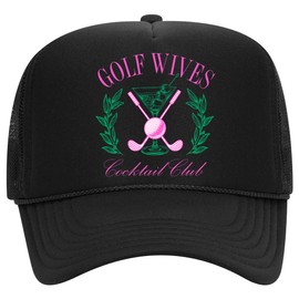 Golf Wives Cocktail Club Trucker Hat | Cowboy Cowgirl Western Social Cute | Premium Mesh Foam Snapback Hat for Men & Women (US, Alpha, One Size, Black)