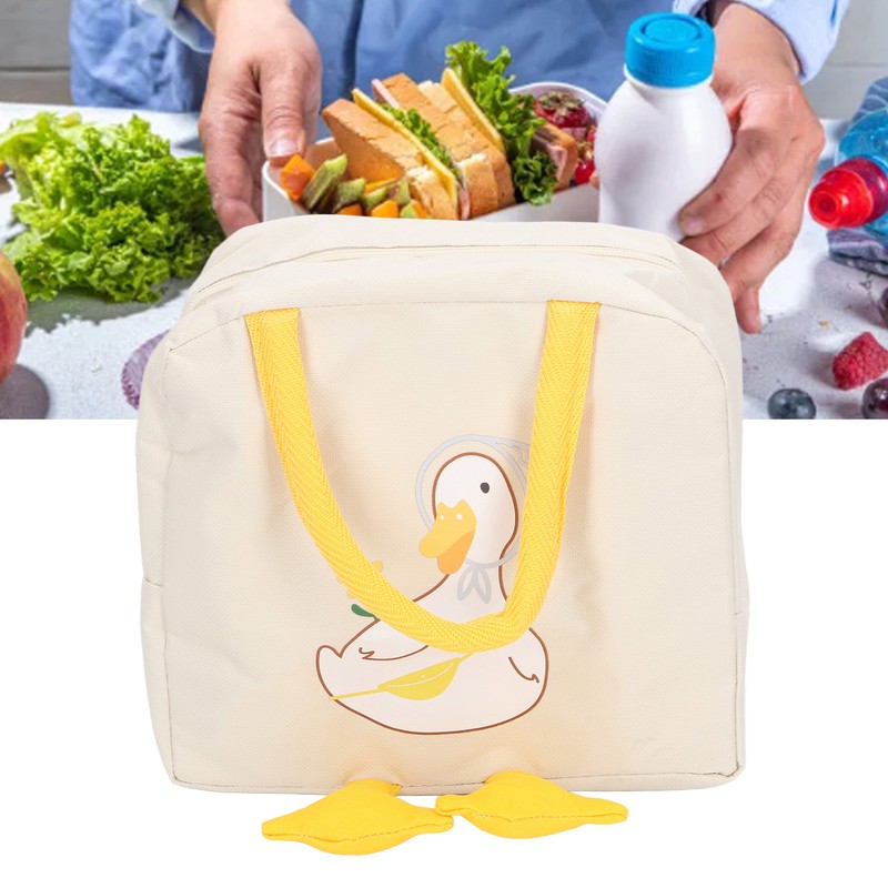 Lunch Bag Cartoon Duck Pattern Waterproof Zipper Closure Sturdy Handle