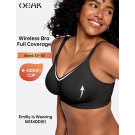 OEAK Womens Wireless Seamless Bras Full Coverage Supportive Lounge Bra Push Up Plus Size Everyday Bra Comfortable Tshirt Bras Black M