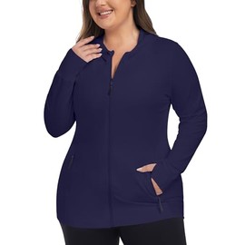 COOTRY Womens Plus Size Workout Jackets Full Zip Up Lightweight Athletic Running Hoodies Navy 3XL