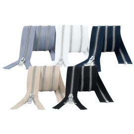 HKK Metal Separating Zipper #5, 28 Inch, 5PCS, Zipper Repair & Replacement for Leather Jackets, Coats, Made of Nickel-Free Copper, More Durable Than Brass, 5 Colors (Black, White, Grey, Blue, Beige)